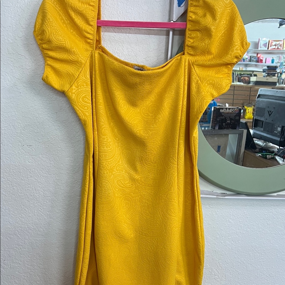 Charlotte Russe Yellow Mini Dress with Puff Sleeves